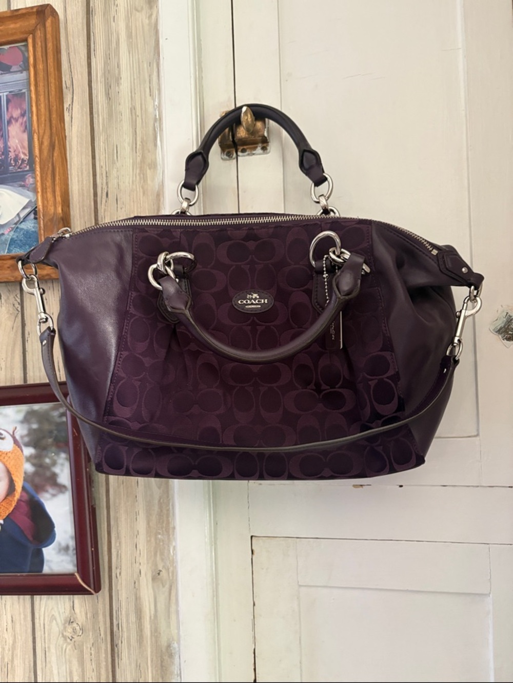 Coach Plum Signature Satchel with Top Handles and Strap